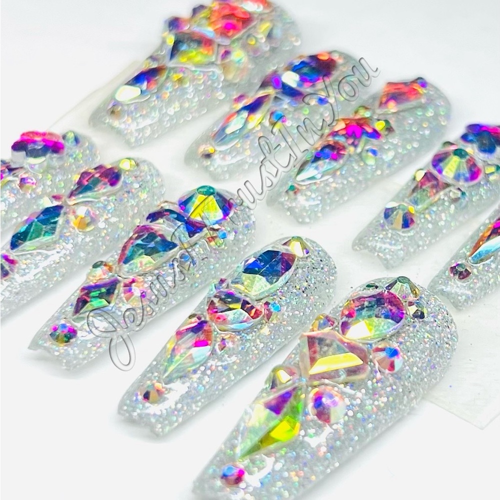 Sparkling Rhinestone Nail Set Long Ballerina Press On Nails